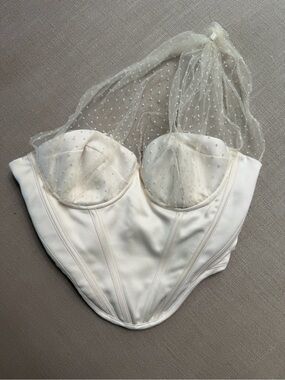 House of CB Cream Strapless Bustier with Sheer Polka Dot Overlay